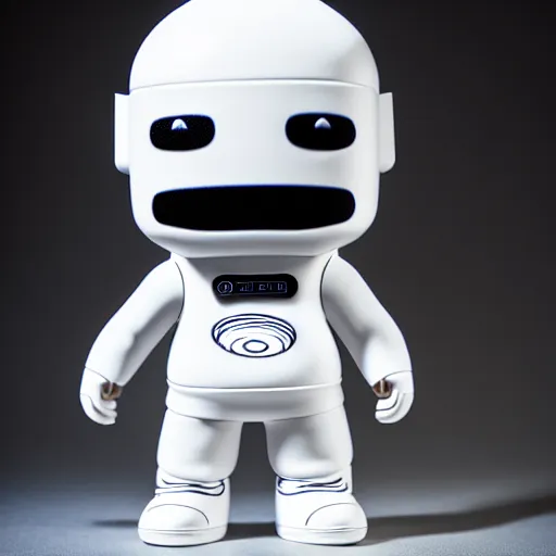 Prompt: an all white art vinyl figure with a microwave oven for a head, in the style of kidrobot, sket - one x iamretro, kenny wong x pop mart, space molly, frank kozik, guggimon, studio lighting, subsurface diffusion, 8 k