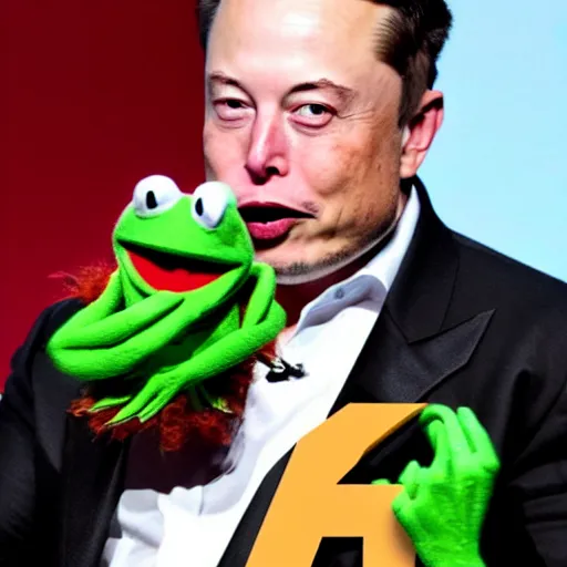 Image similar to elon musk eating kermit the frog