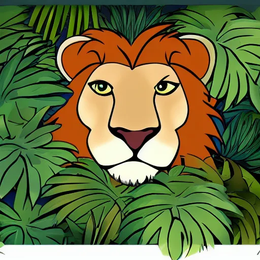 Prompt: Lion in the jungle cartoon cute style