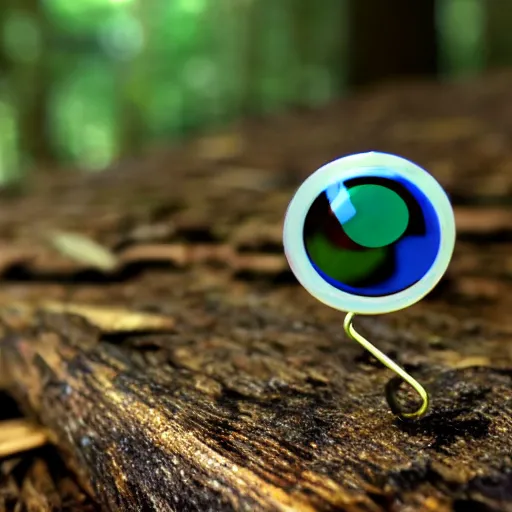 Prompt: office paperclip, 📎, googly 👀, in the woods, photography, depth of field, 4 k resolution