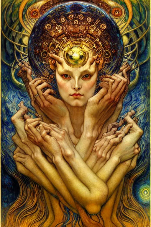 Image similar to Divine Chaos Engine by Karol Bak, Jean Delville, William Blake, Gustav Klimt, and Vincent Van Gogh, symbolist, visionary