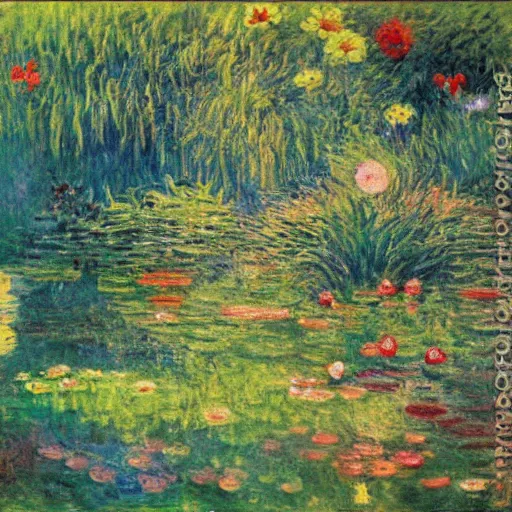 Image similar to mickey mouse in the garden of eden, oil painting by monet, masterpiece