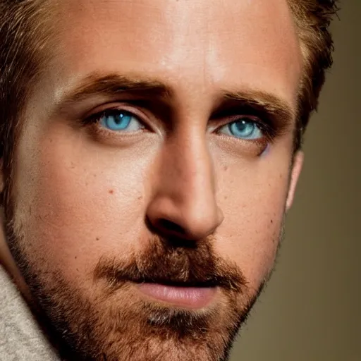 Prompt: Portrait photo of ryan gosling, color, studio light