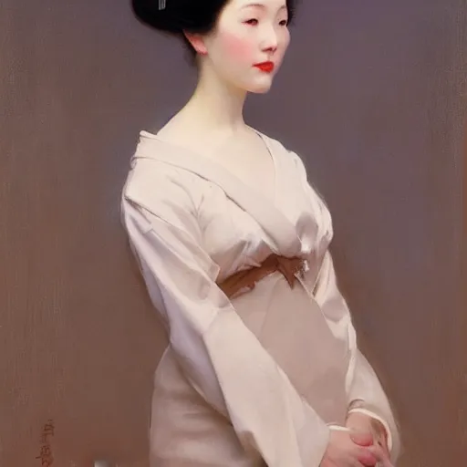 Prompt: yanjun cheng portrait of a beautiful geisha android by norman rockwell, bouguereau