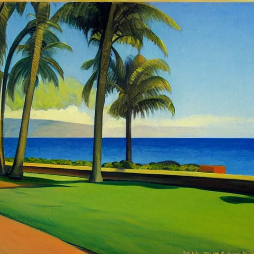 Image similar to painting of Lahaina Maui, by Edward Hopper