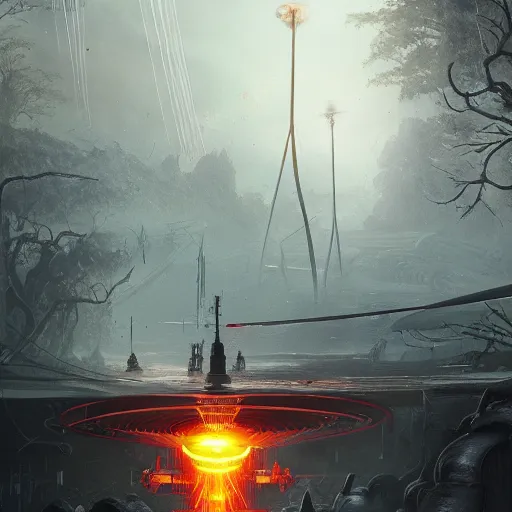 Image similar to war of the worlds heat ray , highly detailed, illustration, fantasy art, in the style of greg rutkowski, epic, fantasy, intricate, hyper detailed, artstation, concept art, smooth, sharp focus, ray tracing