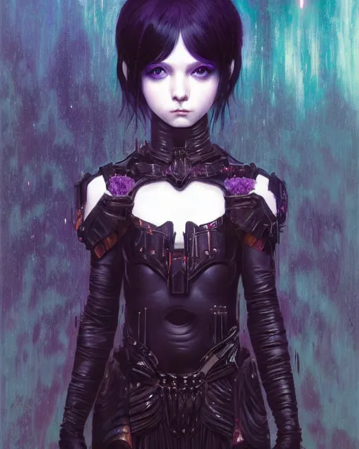 Image similar to portrait of beautiful cute young goth maiden girl with short white hairs in warhammer armor, art by ( ( ( kuvshinov ilya ) ) ) and wayne barlowe and gustav klimt and artgerm and wlop