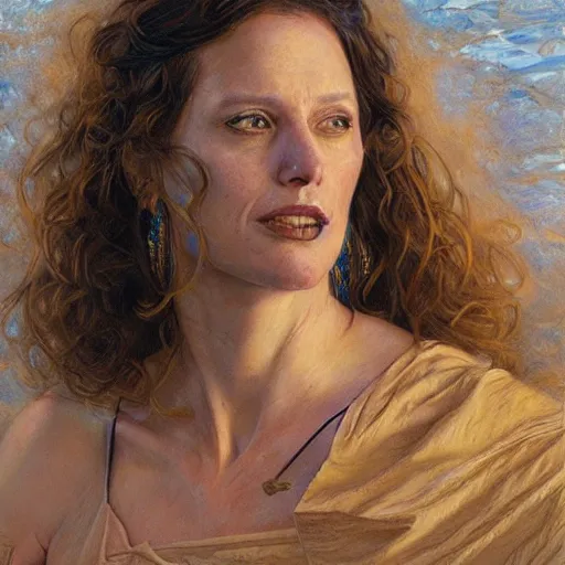 Prompt: portrait of an unusual female survivor, by donato giancola.