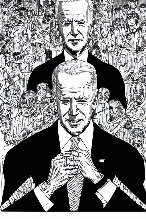 Image similar to Joe Biden full body portrait, body horror, black and white Illustration by Junji Ito