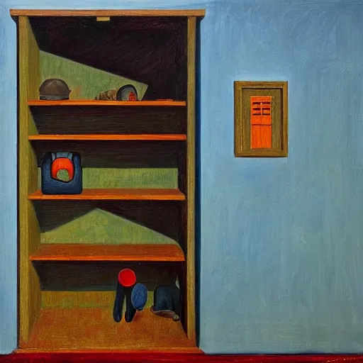 Prompt: davey jones'locker, grant wood, pj crook, edward hopper, oil on canvas