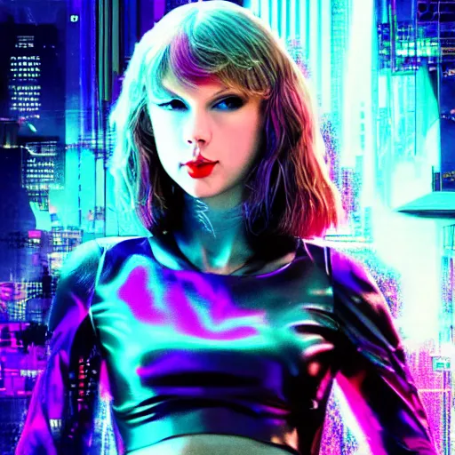 Prompt: Taylor swift cyberpunk album cover