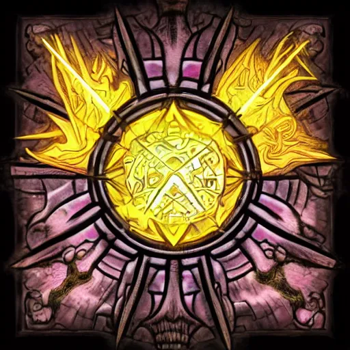 Prompt: skill icon of cleric casting holy divine yellow spell , in the style of Greg Broadmore and junji ito and Arthur Rackham and Moebius, trending on artstation, light lighting side view,digital art,surrealism ,macro,blueprint ,vaporwave ,
