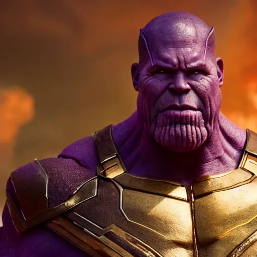 Prompt: Ryan Reynolds as Thanos, high quality image, high quality render, 8K, max definition, art station