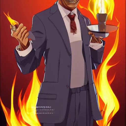 Prompt: portrait of gus fring as the master of the flame element, anime fantasy illustration by tomoyuki yamasaki, kyoto studio, madhouse, ufotable, trending on artstation