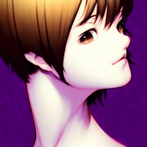 Image similar to cute girl short silky hair velvet film occlusion shadow specular reflection rim light unreal engine artstation pinterest art by hiroaki samura range murata and ilya kuvshinov intricate highly detailed 8 k art deco illustration realistic extremely beautiful shape of face neck shoulders eyes
