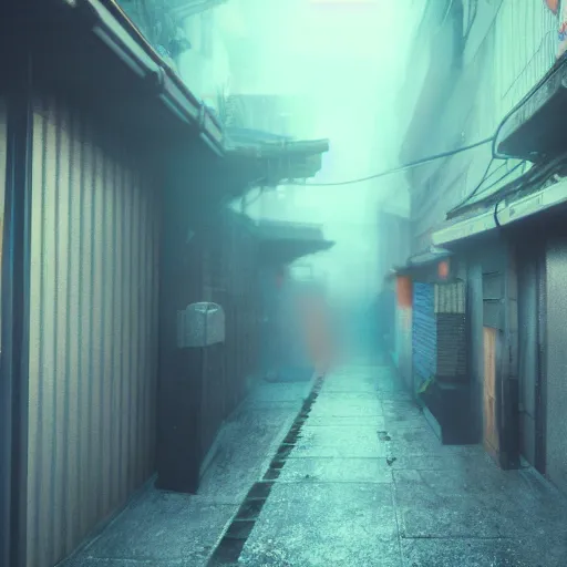 Image similar to a japanese alleyway in the style of blade runner 2049, volumetric lighting,