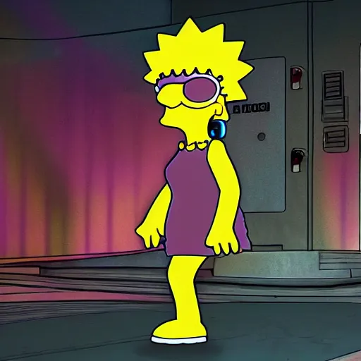 Image similar to photorealistic cyberpunk Lisa Simpson hd