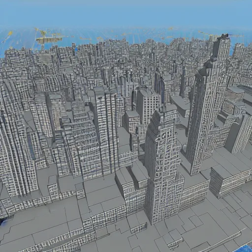 Image similar to detailed build of new york city skyline built in minecraft, isometric view