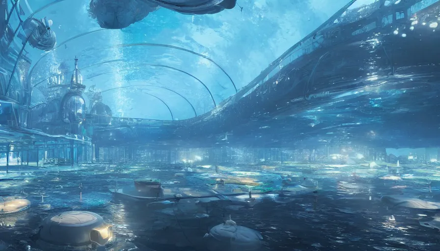 Image similar to underwater florida city built under giant blue domes, hyperdetailed, artstation, cgsociety, 8 k