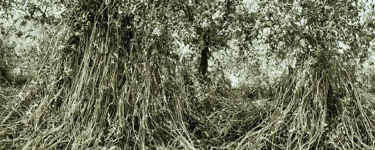 Prompt: wide shot of spaghetti growing on a tree, in a large field, in the style of galen rowell, canon 2 0 mm, photograph, kodachrome