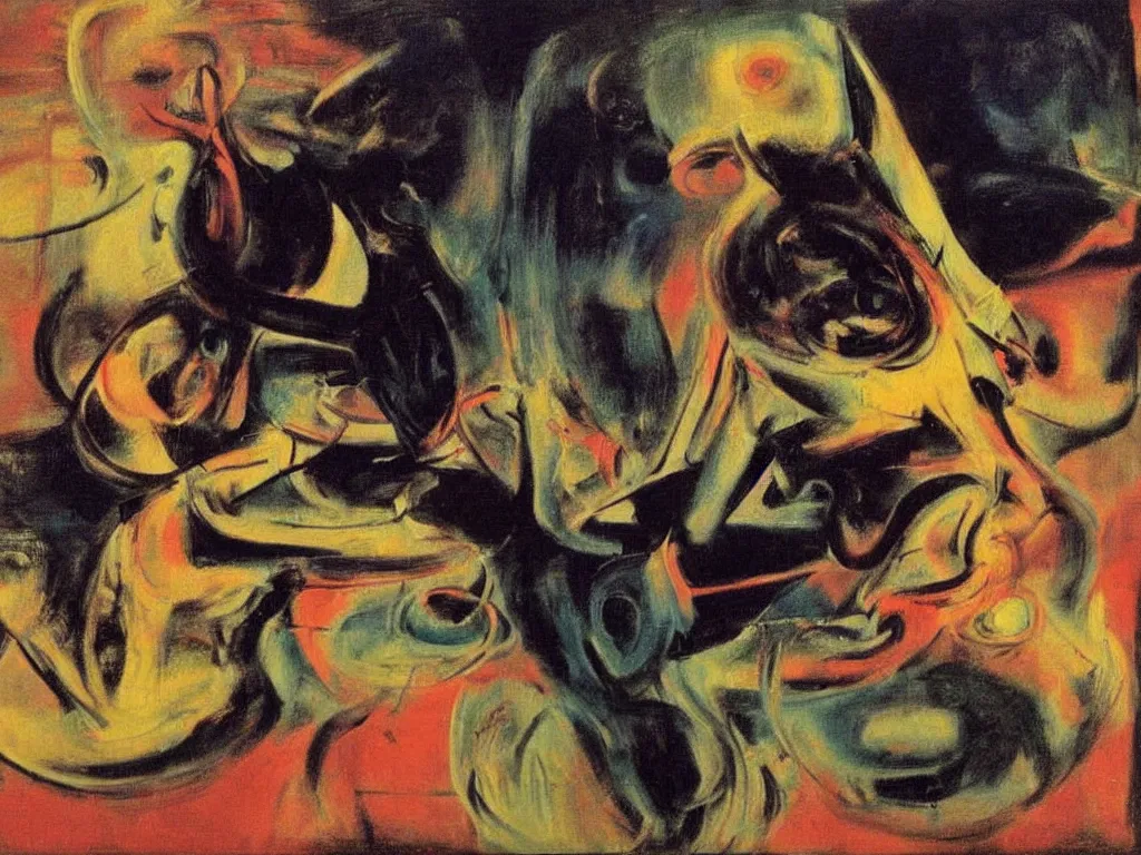 Image similar to surreal, an electronic hard music dj playing, performing, art by willem de kooning, dali