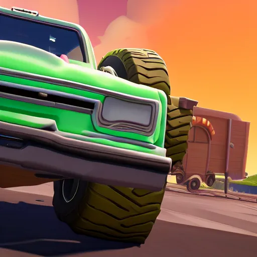 Prompt: fat john cena driving a car with really big tires, super big tires, fortnite screenshot. 8k, 4k. Chonkers. Chonk.