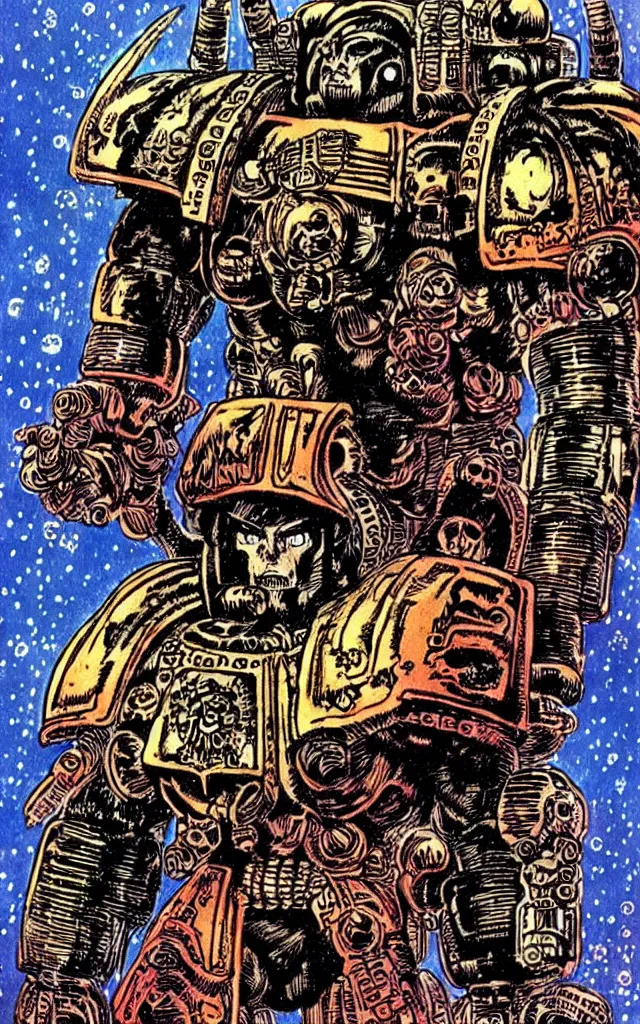 Prompt: space marine, awarding winning digital art by philippe druillet