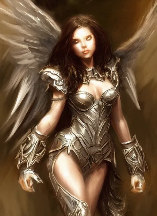 Image similar to concept art, angel knight girl. by artstation trending, by joseph mallord william turner, luis royo, konstantin razumov, cinematic lighting, highly detailed