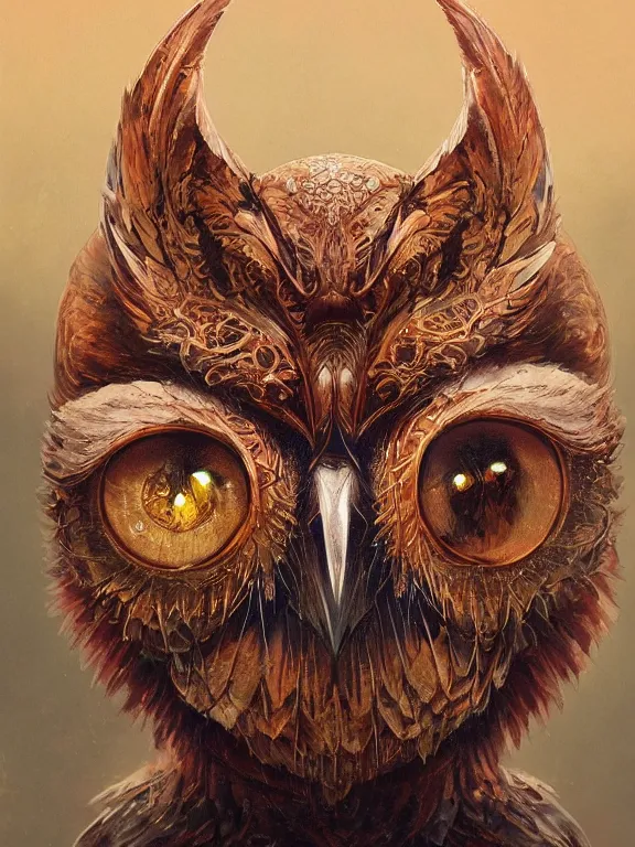 Image similar to a ultradetailed beautiful concept art of a an intricate wooden mask of an owl painted with beautiful colors, but the mask seems to hide some dark secret, wear it if your dare, concept art, high resolution 4 k, by tom bagshaw, greg rutkowski, charli bowater and artgeem