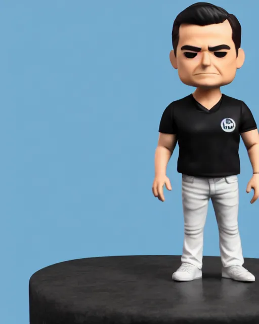 Prompt: full body 3d render of Ben Shapiro as a funko pop, studio lighting, white background, blender, trending on artstation, 8k, highly detailed