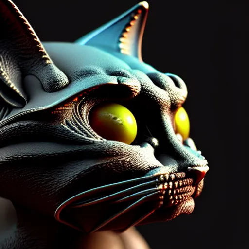 Prompt: a detailed 3d render of a druglaced cat in the style of mohrbacher and giger,vray,octane,cinema4d,volumetric, unreal engine 5, artstation,cgsociety,award winning art, ornate, intricate, 4k,