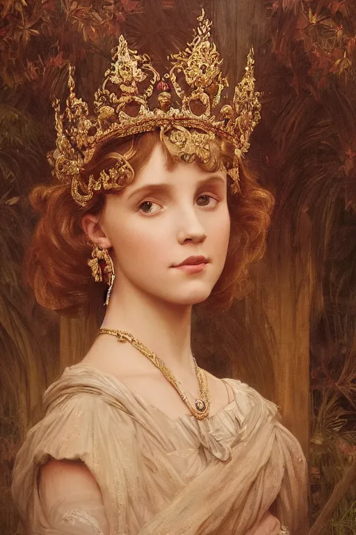 Prompt: a beautiful close - up painting of a crowned princess in a flowing gown resembling millie bobby brown watching the lantern festival in ancient london, at night with a sky full of stars, intricate, elegant, highly detailed, digital painting, artstation, concept art, by krenz cushart and artem demura and william adolph bouguereau and alphonse mucha