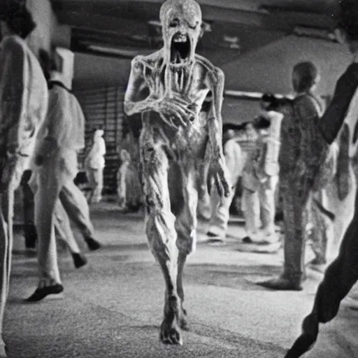 Image similar to real life irradiated walking zombie 1950s black and white award winning photo highly detailed, highly in focus, highly life-like Arriflex 35 II, by stanley kubrick