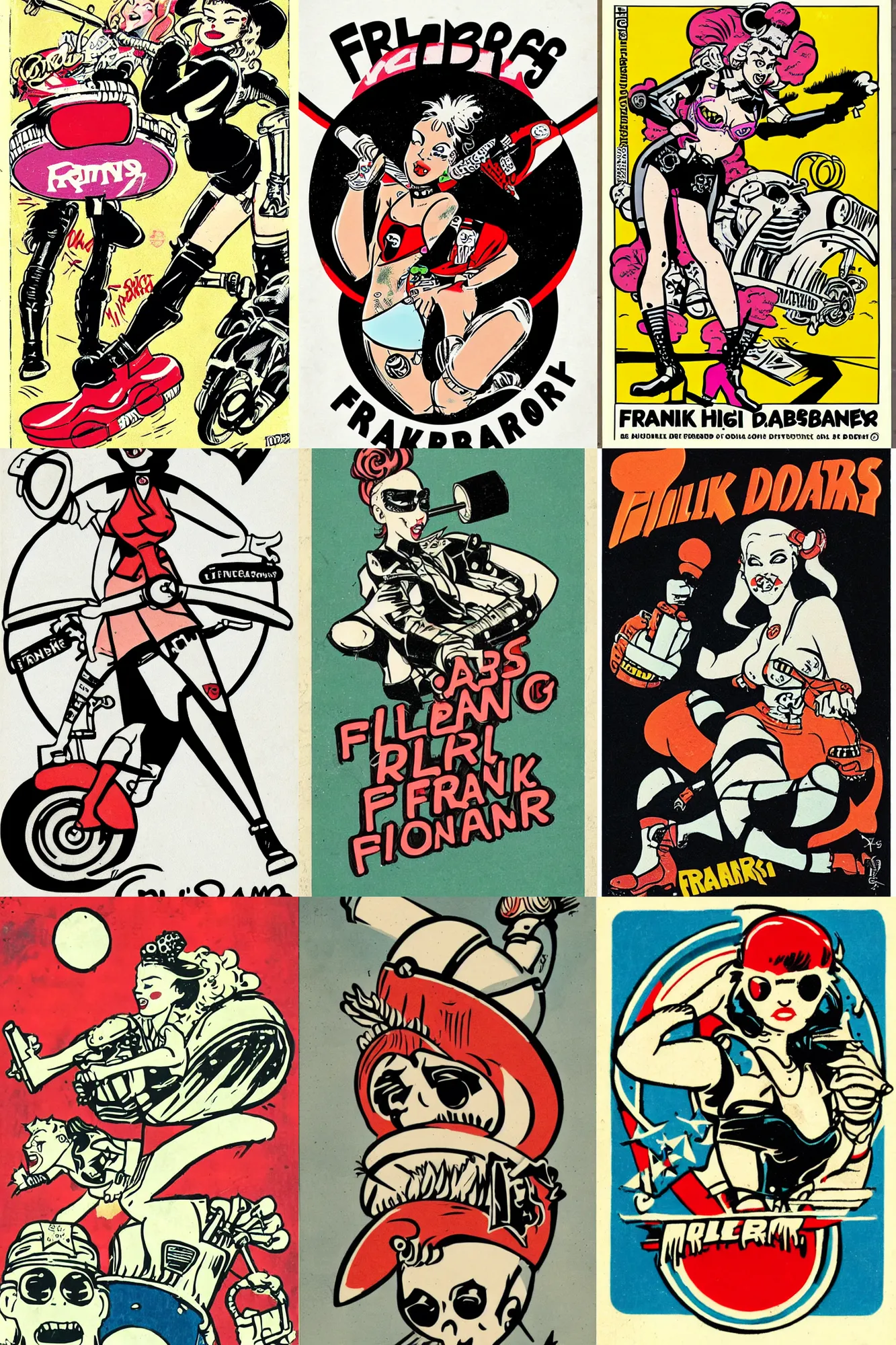 Prompt: roller derby logo Frank Hampson and mcbess, tank girl style, 1950s