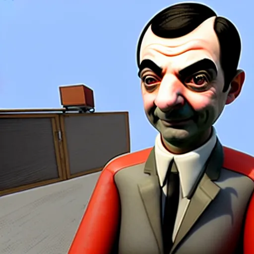 Image similar to mr. bean as medic in team fortress 2. unreal engine, source engine, tf 2, valve