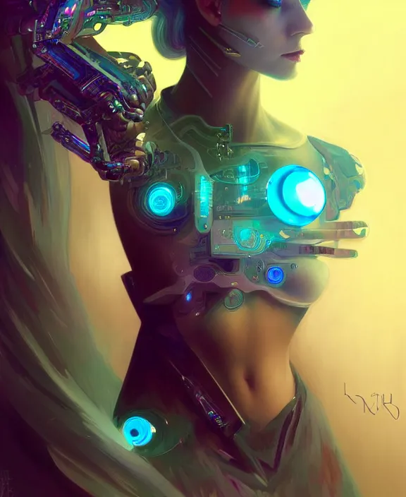 Prompt: a whirlwind inside the metaverse, male, hologram, half body, neurochip, shaved temple, piercing, jewelry, android, cyborg, cyberpunk face, by loish, d & d, fantasy, intricate, elegant, highly detailed, colorful, digital painting, artstation, concept art, art by artgerm and greg rutkowski and alphonse mucha