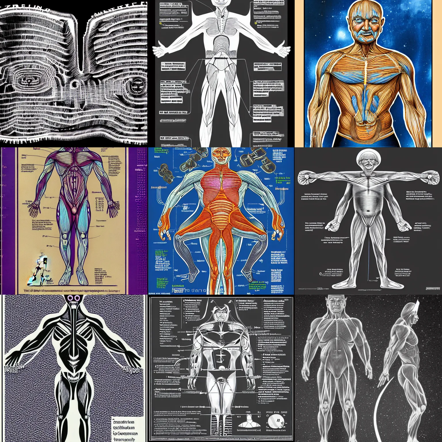 Prompt: Muscle diagram of a Zeta Reticulan alien, ufology, Erich von Däniken