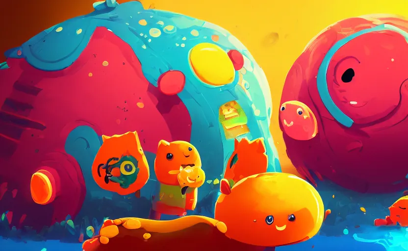 Image similar to Slime Rancher, digital painting, expressionistic, intricate detail, meticulous brush strokes, genius composition, masterpiece, work of art, 4k wallpaper