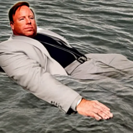 Prompt: Alex Jones floating peacefully above all his problems