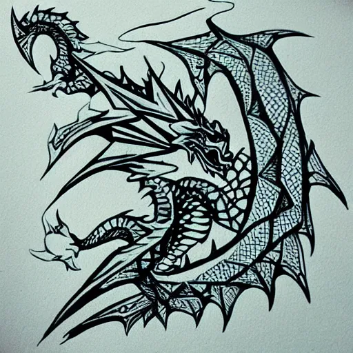 Image similar to “fire breathing dragon, geometric drawing”