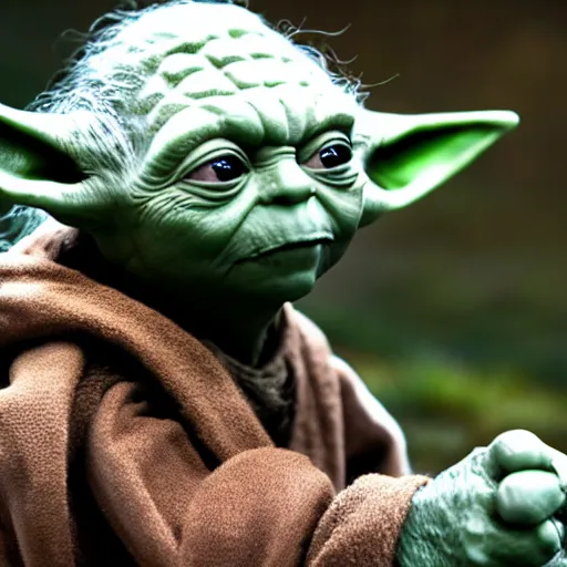 Image similar to Yoda in Lord of the Rings, highly detailed, high quality, HD, 4k, 8k, Canon 300mm, professional photographer, 40mp, lifelike, top-rated, award winning, realistic, sharp, no blur, edited, corrected, trending