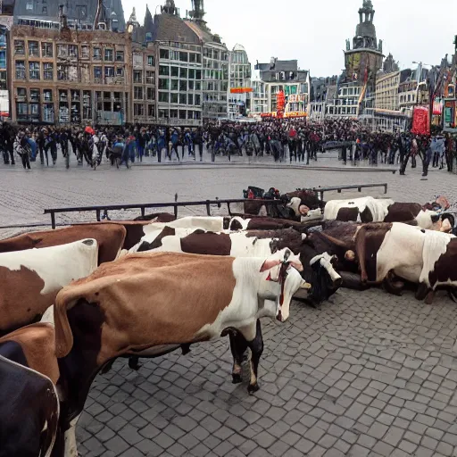 Image similar to cows protesting with farmers tractors on dam square