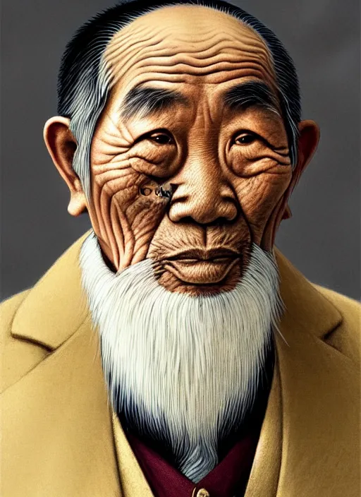 Prompt: a portrait of an old asian man with a crooked nose in victorian clothing, confident pose, intricate, elegant, sharp focus, illustration, highly detailed, concept art, matte, trending on artstation, anime, art by james jean and artgerm and brian despain and alberto mielgo, greg rutkowski, wlop, ilya kuvshinov, strong strokes