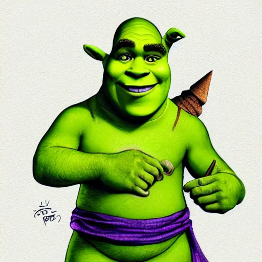 Prompt: shrek with buzz cut pencil sketch, colored
