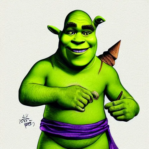 Image similar to shrek with buzz cut pencil sketch, colored