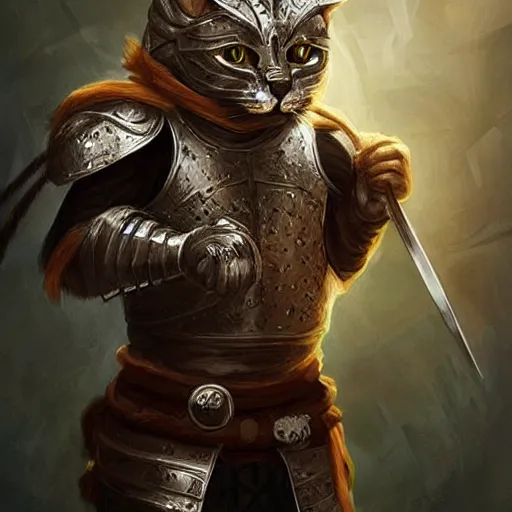 Image similar to Cats with a medieval armour fighting with a sword, epic environment. Artstation. Very detailed.