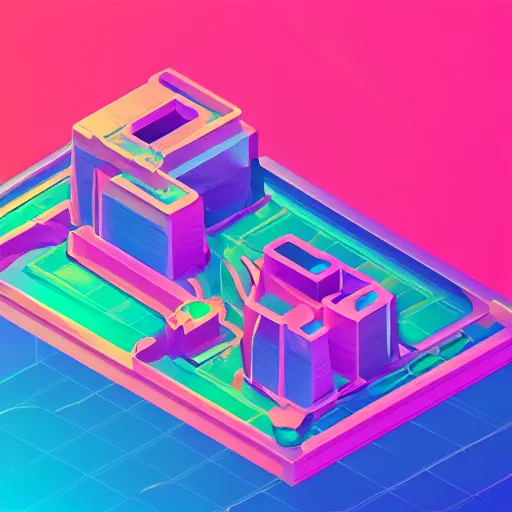 Image similar to isometric island land on neon background, isometric invironment, 3d art, isometric art, high detail, artstation, concept art, behance, ray tracing, smooth, sharp focus, ethereal lighting