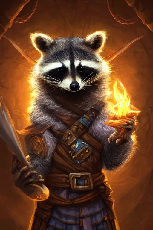 Image similar to closeup 3 5 mm anthropomorphic sorcerer raccoon casting a spell in a castle, d & d, fantasy, intricate, action pose, particle effects, highly detailed, digital painting, artstation, concept art, matte, sharp focus, volumetric lighting, illustration, hearthstone, art by artgerm, wlop, greg rutkowski and alphonse mucha