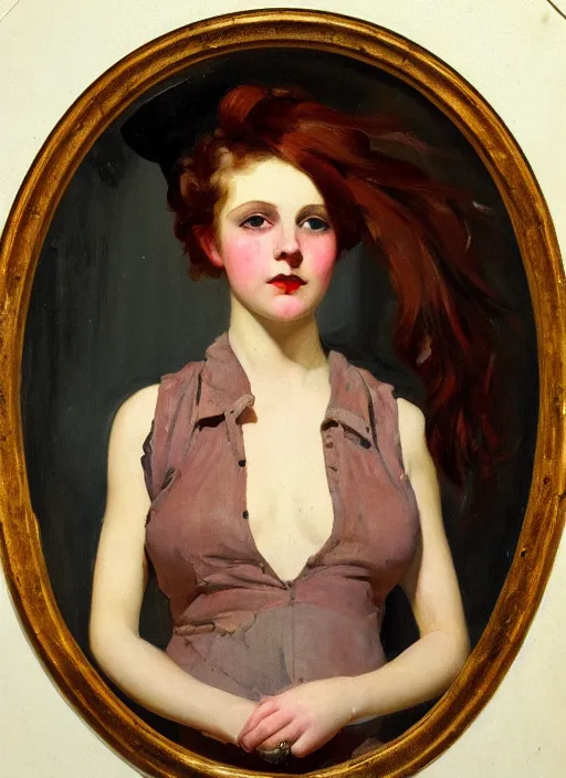 Image similar to a portrait of a pretty sewer punk young lady by abbott fuller graves