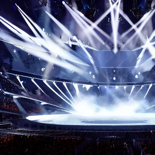 Image similar to eurovision stage design 2023 , ultra realistic , 8k , volumetric , IMAX , creative and super detailed